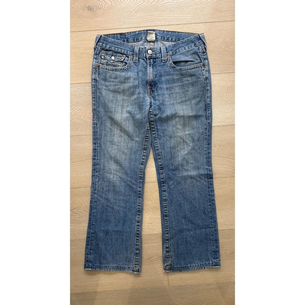 True Religion Ricky Blue Denim Jeans Flap Pockets Horseshoe